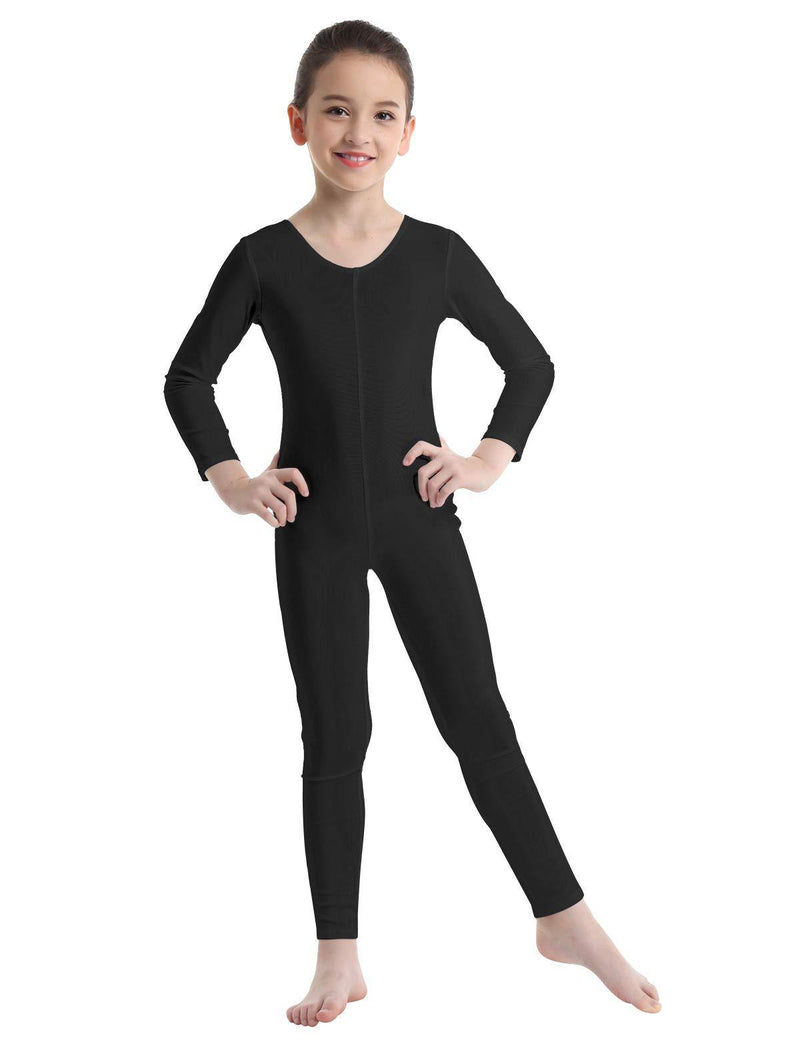 [AUSTRALIA] - iEFiEL Girls Long Sleeve Ballet Dance Gymnastics Kids Catsuit Bodysuits Unitard Dancewear Costume Black Crew Neck 8 / 10 