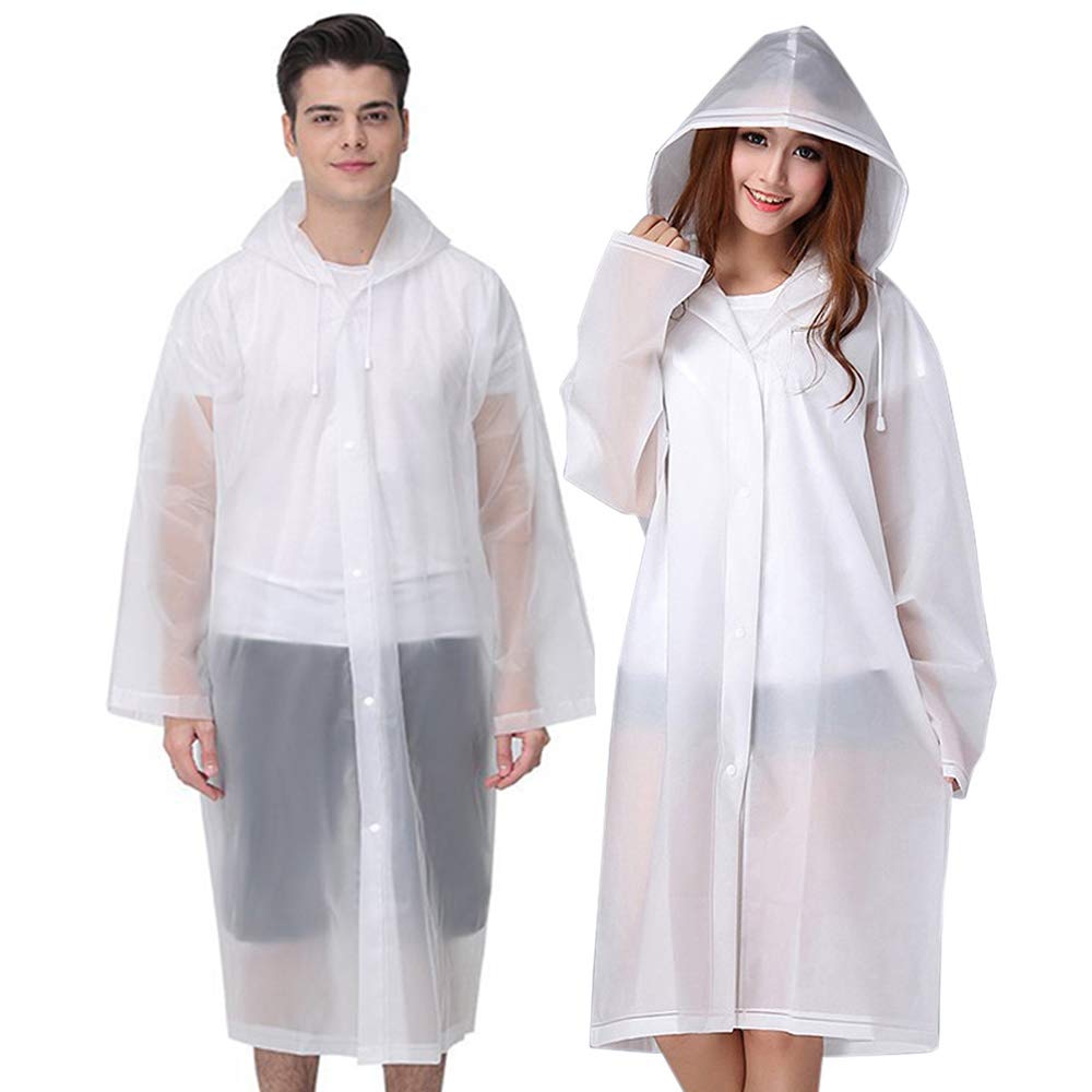 Cosowe Rain Ponchos for Adults Reusable, 2 Pcs Raincoats Emergency for Women Men with Hood and Drawstring A-adults Poncho-white - BeesActive Australia