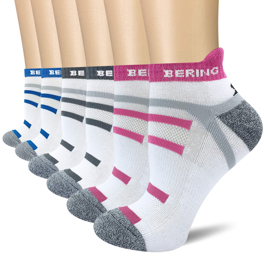 [AUSTRALIA] - BERING Women's Performance Athletic Running Socks (6 Pack) Sock Size: 9-11/Shoe Size: 6-9 White-a 