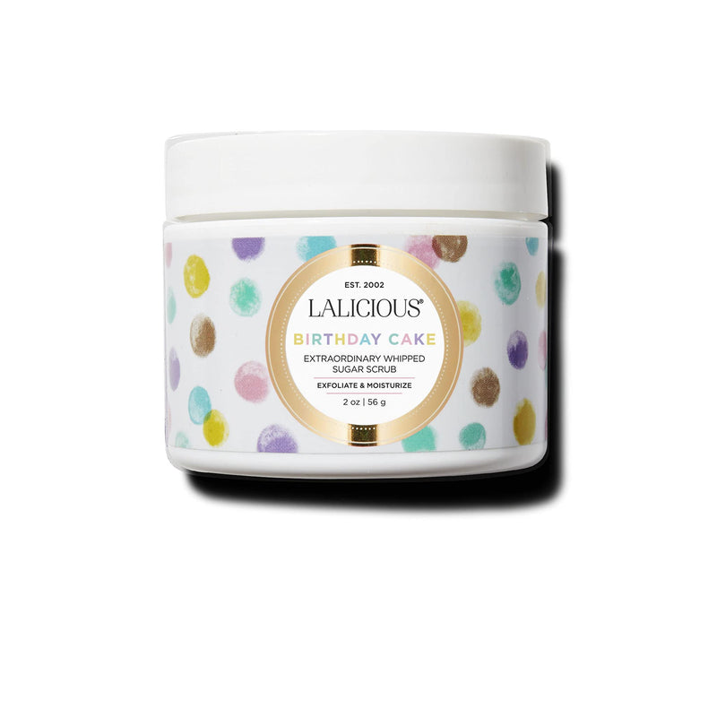 LALICIOUS Birthday Cake Extraordinary Whipped Sugar Scrub - Pink Shimmer Body Scrub with Coconut Oil & Honey (2 Ounce Travel Size) - BeesActive Australia