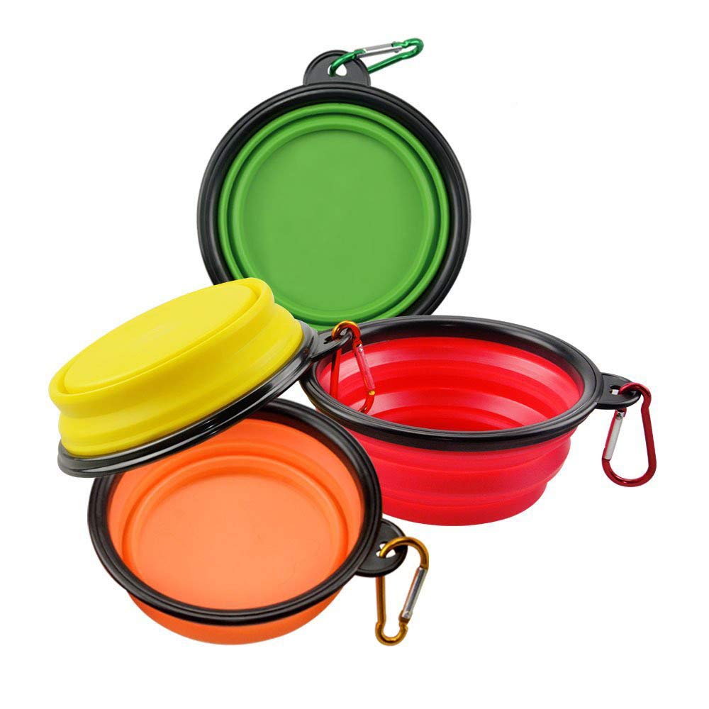 TraderPlus 4-Pack Silicone Collapsible Dog Bowls, Portable Travel Pet Cat Food Water Feeding Cup Dish with Carabiner for Hiking, Camping - BeesActive Australia
