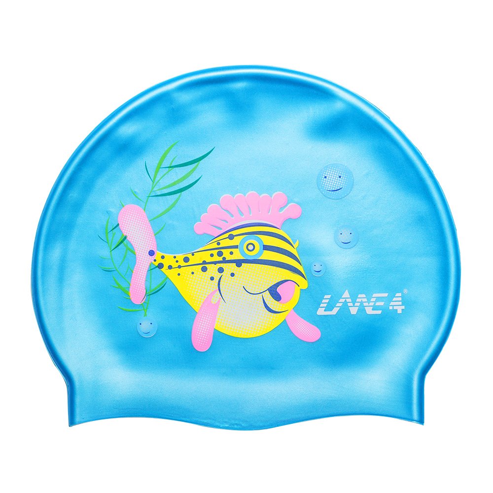 LANE4 Accessories Flat Silicone Cap - Waterproof Durable Silicone, Solid Color, Comfortable Lightweight Professional for Adults Men Women Teens IE-AJ040 BLUE GLOBEFISH SILI CAP/WHITE - BeesActive Australia