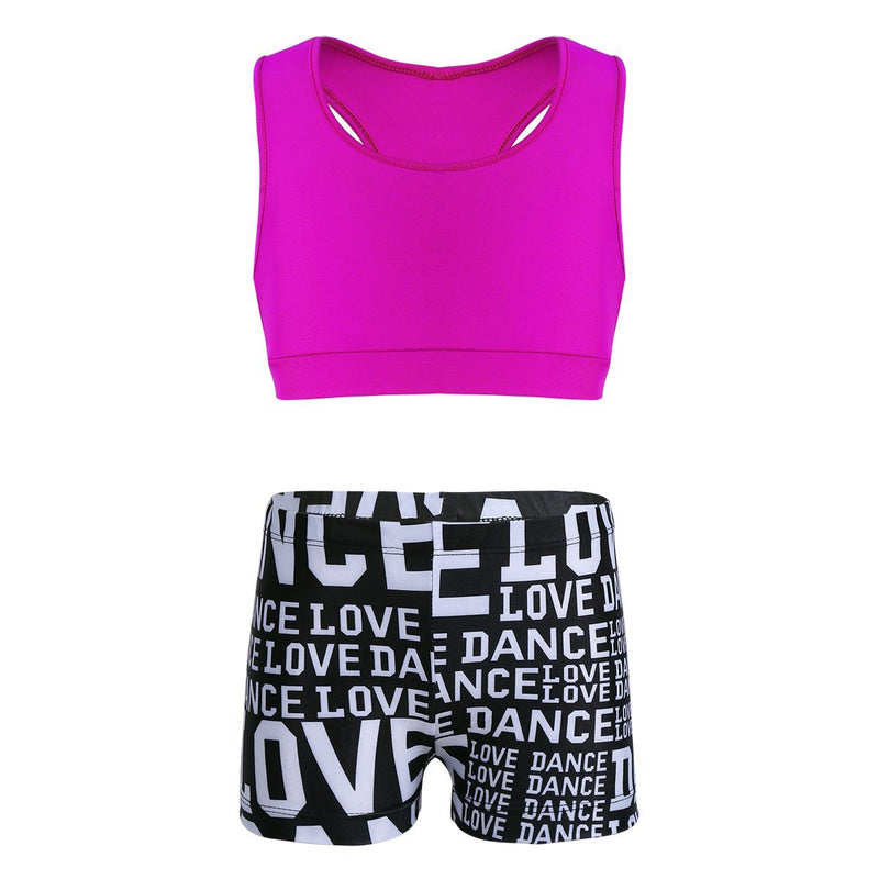 [AUSTRALIA] - FEESHOW Girls 2 Piece Sports Dance Crop Tank Top with Booty Shorts Outfit Set for Gymnastic Leotard Dancing Swimmwear Rose&black 6 