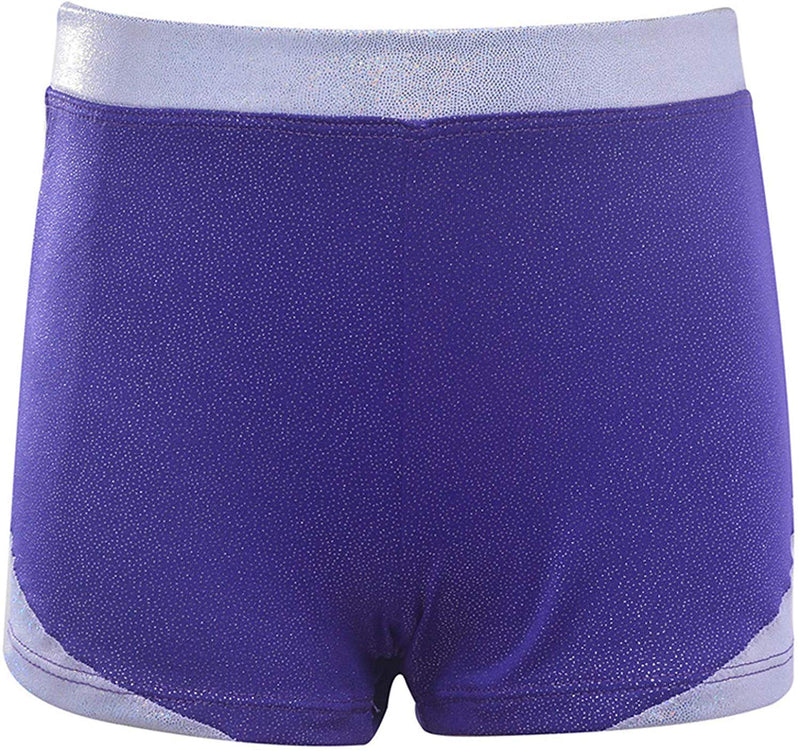 Dancina Girls Tumbling Gymnastics Shorts - Stretch & Sparkle Athletic Dancewear - Ages 3-12 10 Purple Shorts - BeesActive Australia