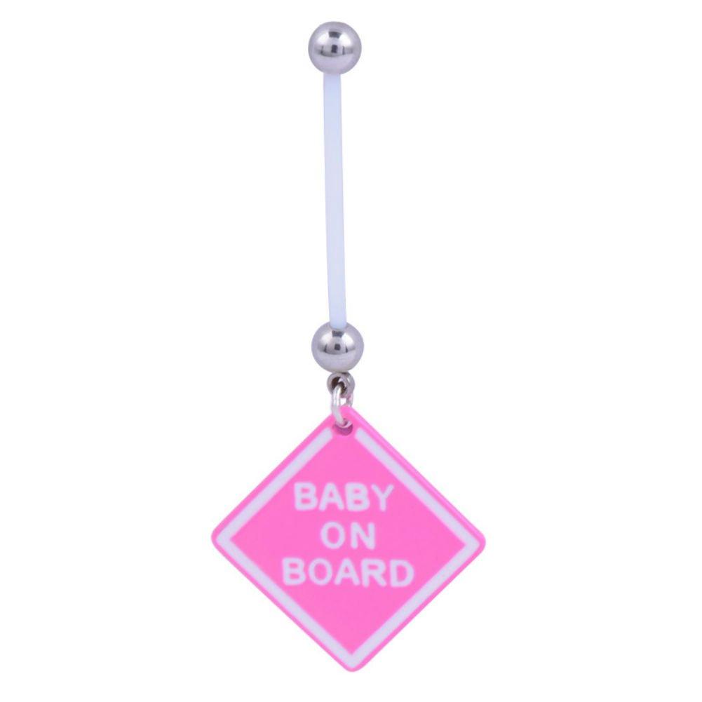 AKOAK Pink “Baby On Board” BioFlex Pregnancy Navel Dangle Belly Button Ring,Belly Button Ring Belly Ring Flexible Long Bar - BeesActive Australia