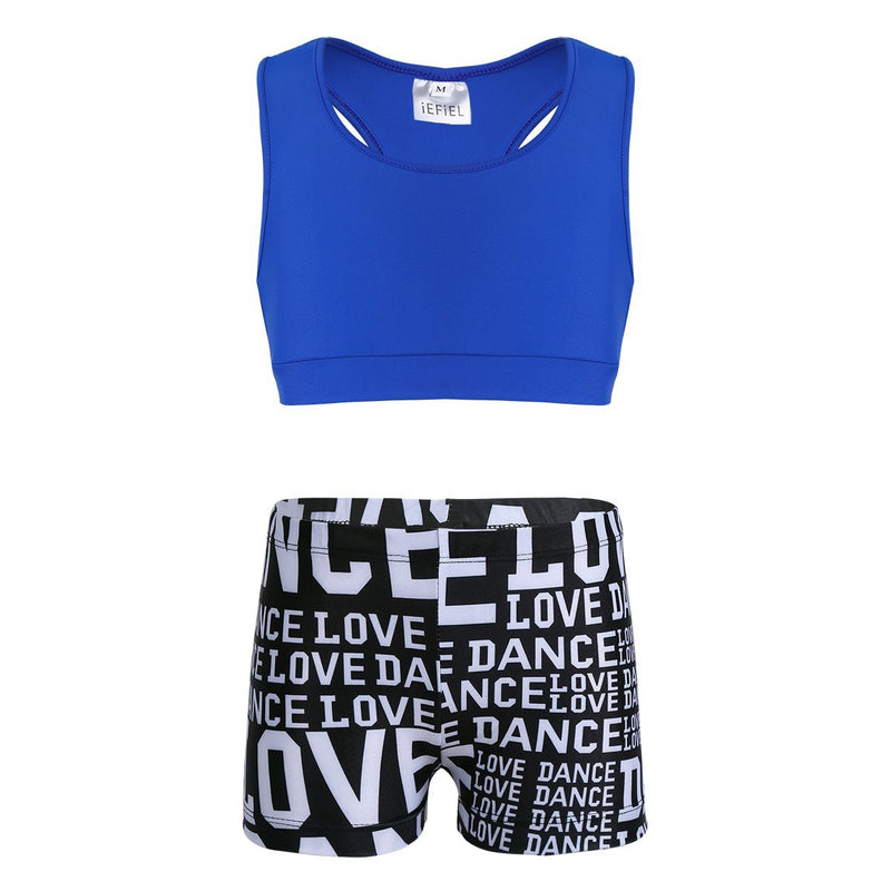 [AUSTRALIA] - iEFiEL Kids Girls 2PCS Tankini Ballet Dance Sports Workout Tank Top with Bottoms Swimwear Dancewear Blue&Black 7-8 
