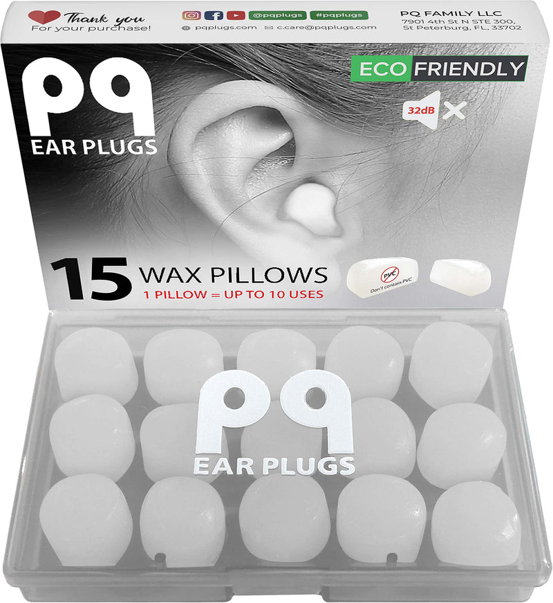 PQ Wax Ear Plugs for Sleep - 15 Silicone Wax Earplugs for Sleeping and Swimming - Gel Ear Plugs for Noise Cancelling, Ear Protection - Sleeping Earplugs with Sound Blocking Level of 32 Db (15-Pillows) - BeesActive Australia