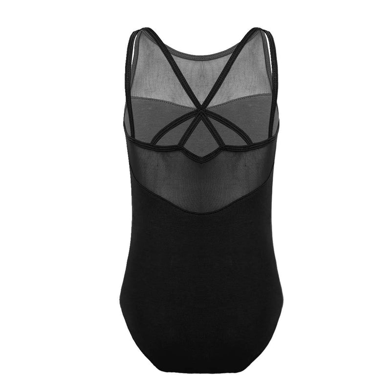 [AUSTRALIA] - MSemis Girl's Criss Cross Strappy Back Mesh Gymnastics Ballet Dance Camisole Tank Top Athletic Leotard Outfit Black 8/10 
