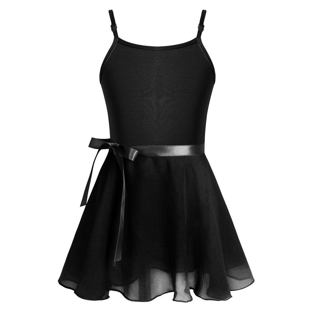 [AUSTRALIA] - Freebily Girls Activewear Dance Dress Spaghetti Straps Ballet Dance Gymnastics Leotard with Mesh Tied Skirt Outfit Sets Black 5-6 