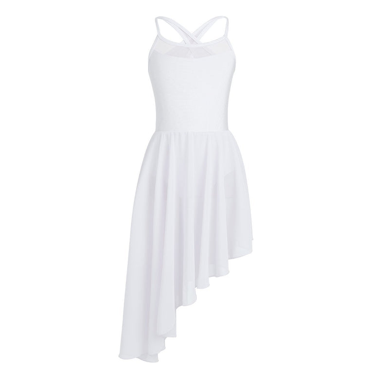 [AUSTRALIA] - CHICTRY Kids Girl's Cutout Back Lyrical Dance Dress Irregular High-Low Skirt Ballroom Dancing Costumes 11 / 12 White 