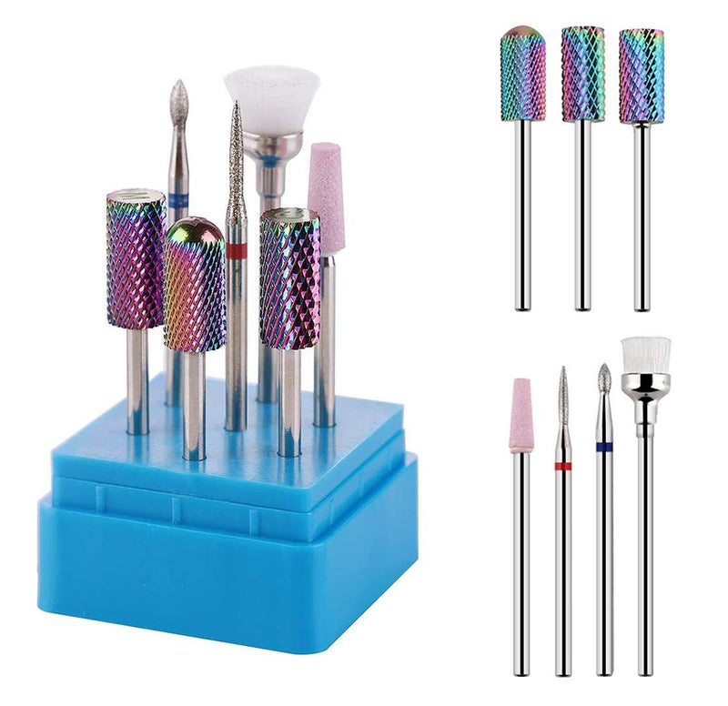 Makartt Nail Drill Bit Set, 7Pcs Tungsten Carbide Diamond Ceramic Acrylic Nail Drill Bits Remove Acrylic Nails Gel Polish Poly Extension Nail Gel 3/32 Drill Bit Manicure Pedicure B-25 - BeesActive Australia