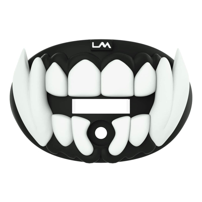 [AUSTRALIA] - Loudmouth Football Mouth Guard | 3D Beast Adult and Youth Mouth Guard | White and Black Mouth Piece for Sports | Maximum Air Flow Mouth Guards | Pacifier Lip and Teeth Protector Black w/ White Teeth 