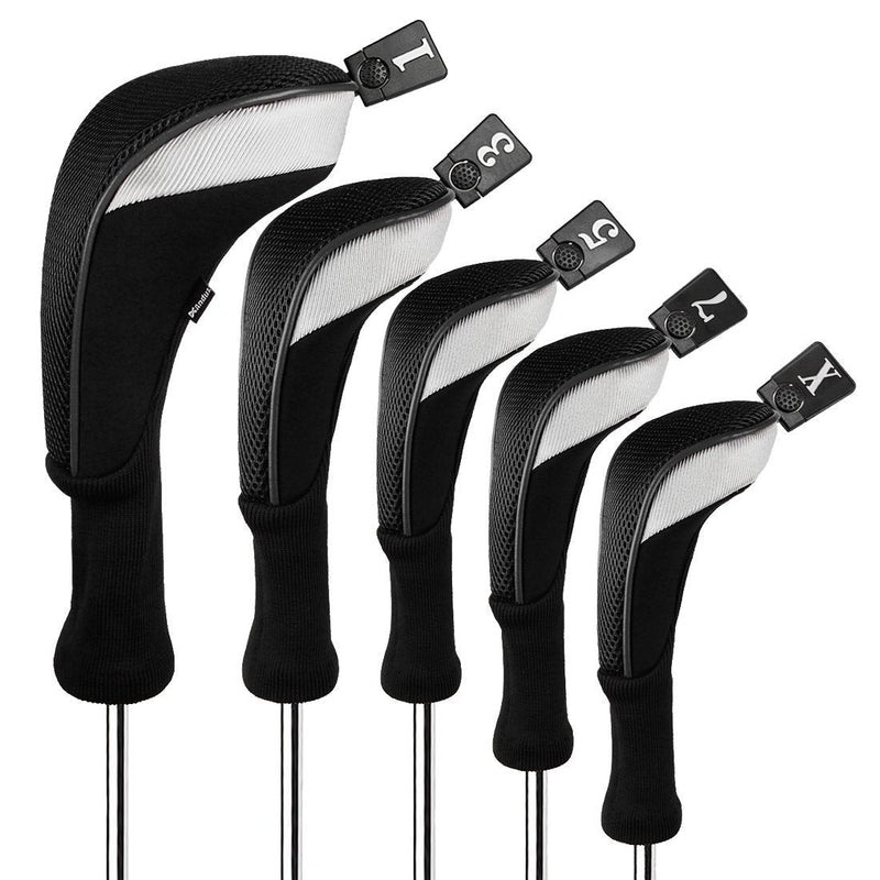 Andux 5pcs/Set Golf 460cc Driver Wood Head Covers with Long Neck and Interchangeable No. Tags Black, MT/MG37 - BeesActive Australia