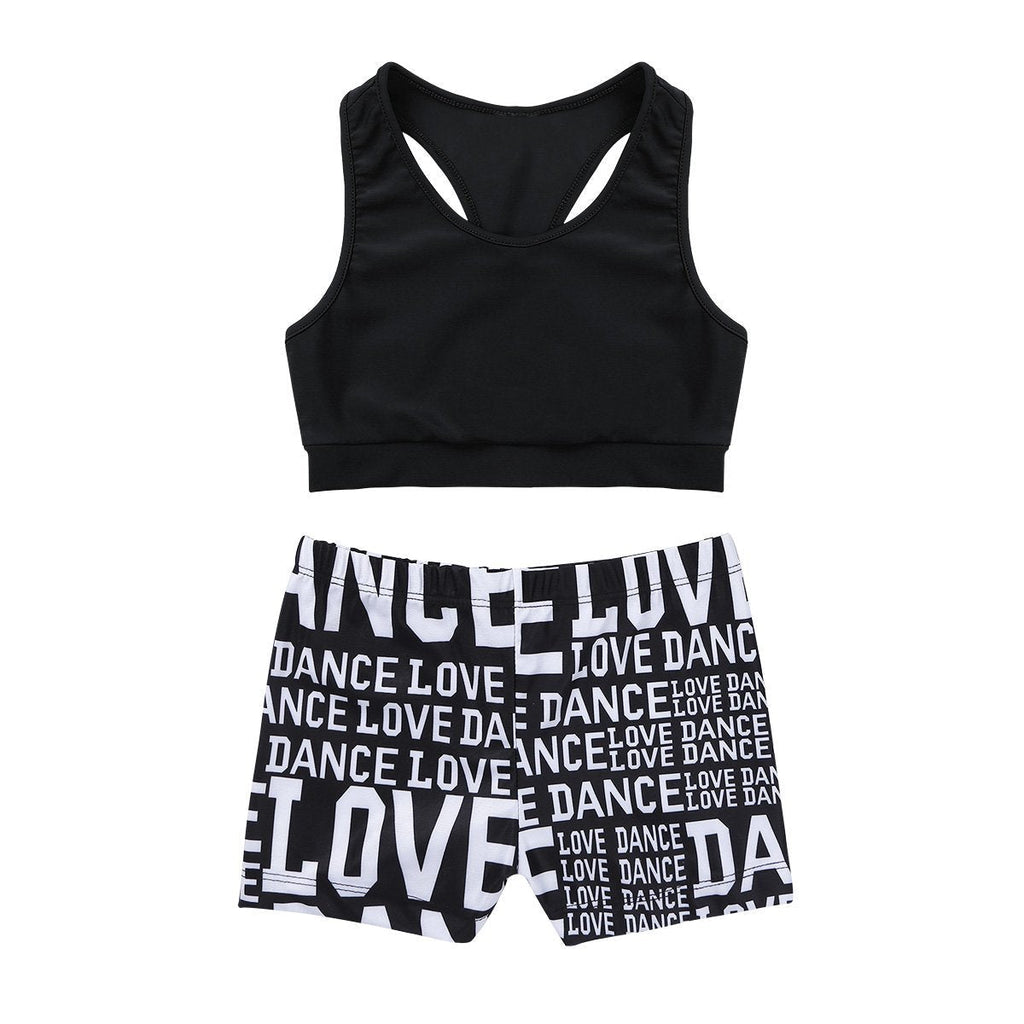 [AUSTRALIA] - MSemis Girls' Kids 2-Piece Active Set Dance Sport Outfits Racer Back Top and Booty Short Gymnastics Dancing Clothes Black 8 / 10 