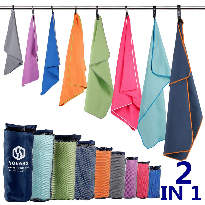 HOEAAS 2 Pack Microfiber Camping Towels, Quick Dry Towel, Super Absorbent Ultra Compact Travel Towel Soft Lightweight Sports Towel for Sweat Fast Drying Towels for Pool,Gym,Hiking,Backpacking,Fitness Dark Blue S: 32" x 16" x 2 - BeesActive Australia