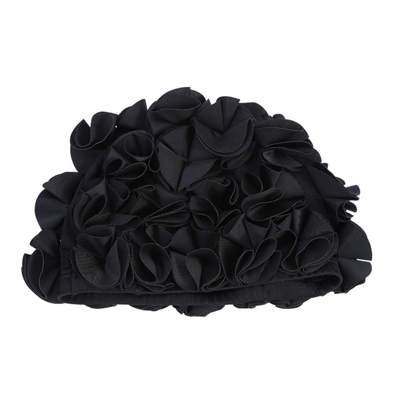 Womens Swim Hat, Floral Swim Hat for Womens, Vintage Style, Swimming/Bathing, Pretty Retro Swim Hat(Black) - BeesActive Australia