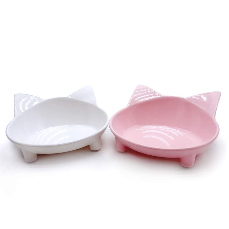 Lorde Cat Bowl, Shallow Cat Food Bowls,Wide Cat Dish,Non Slip Cat Feeding Bowls,Cat Food Bowl for Relief of Whisker Fatigue Pet Food & Water Bowls Set of 2 white/pink - BeesActive Australia