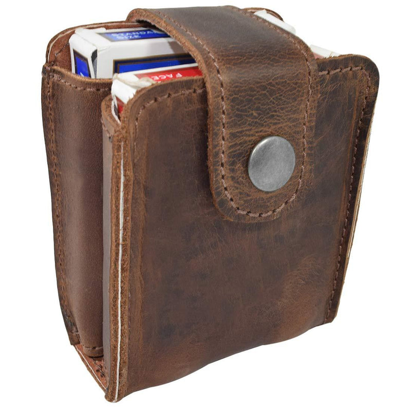 [AUSTRALIA] - Hide & Drink, Rustic Leather Double Deck Holder, Board Games Card Case, for Magicians and Poker Players, Camping Holidays Trips Essentials Handmade Includes 101 Year Warranty :: Bourbon Brown 