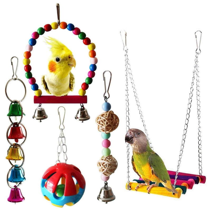 Mrli Pet Bird Swing Toys,Parrot Cage Toys Set Colorful Wood Bells and Wooden Hammock Perch for Budgie Lovebirds Conures Small Parakeet - BeesActive Australia