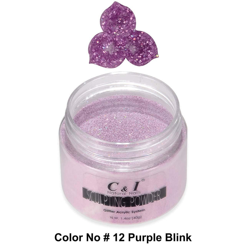 C&I Acrylic Powder, 12 Purple Blink Glitter, 3 D Nail Flower, Sculpting Nail Powder, 1.4 oz, 40 g - BeesActive Australia