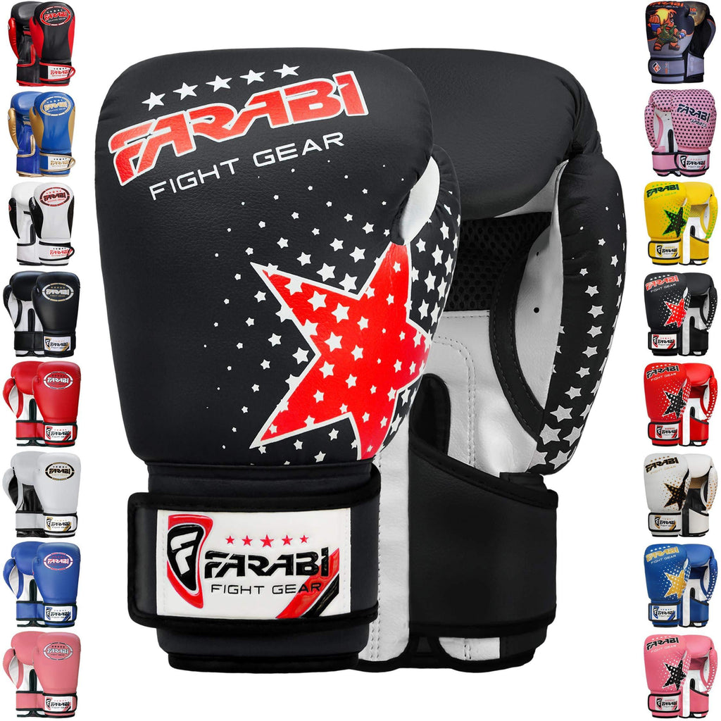 [AUSTRALIA] - Farabi Boxing Gloves Kids Junior Muay Thai Kick Boxing Training MMA Punching Bag 6OZ Black Star 