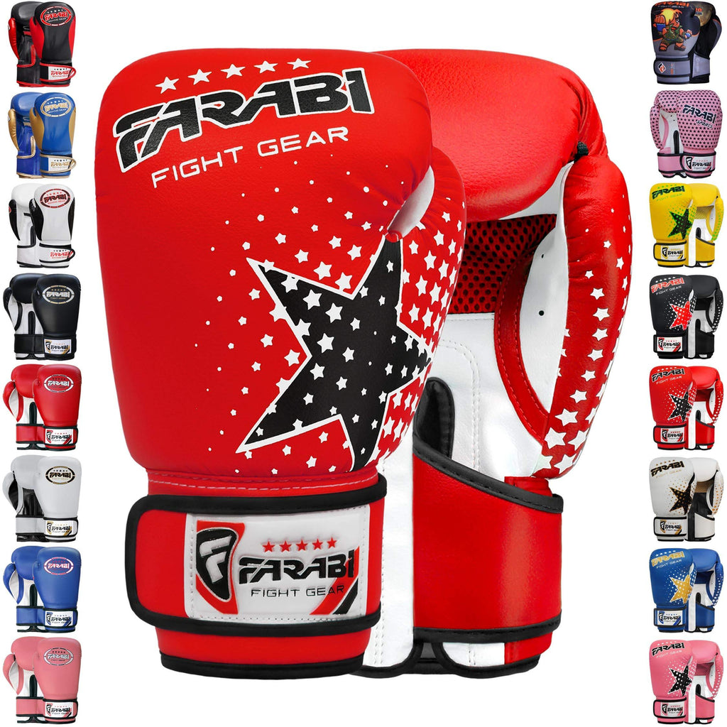 [AUSTRALIA] - Farabi Boxing Gloves Kids Junior Muay Thai Kick Boxing Training MMA Punching Bag 6OZ Red Star 