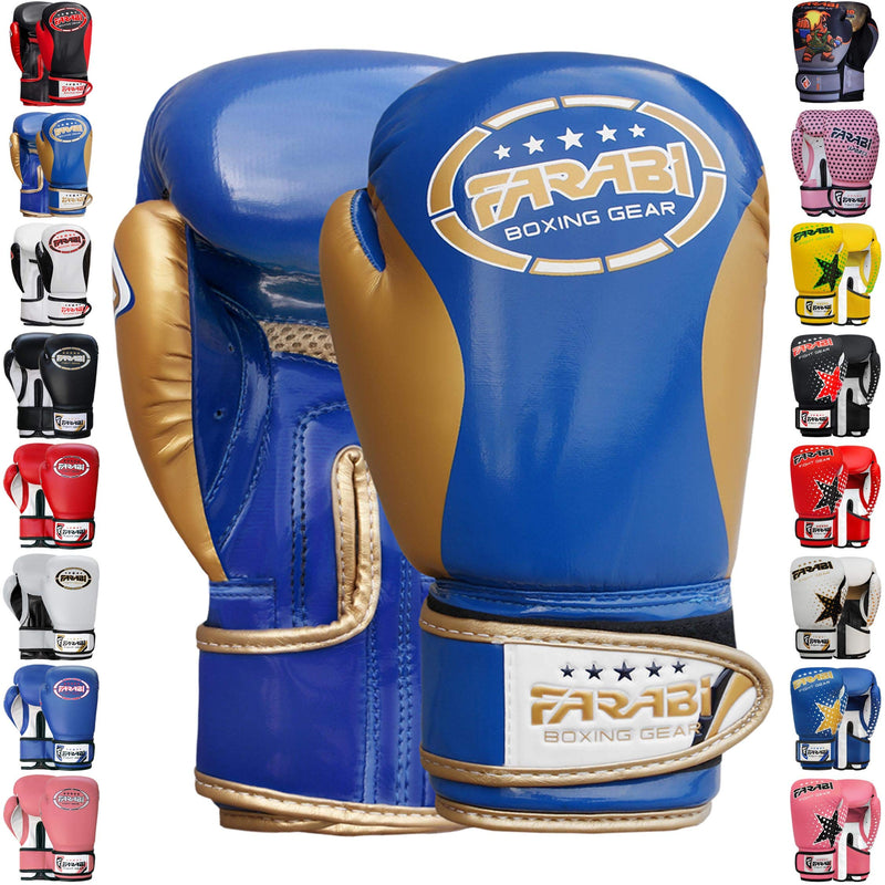 [AUSTRALIA] - Farabi Boxing Gloves Kids Junior Muay Thai Kick Boxing Training MMA Punching Bag 4OZ Blue Gold 