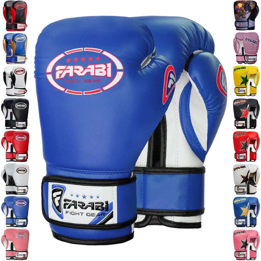 [AUSTRALIA] - Farabi Boxing Gloves Kids Junior Muay Thai Kick Boxing Training MMA Punching Bag 6OZ Blue 