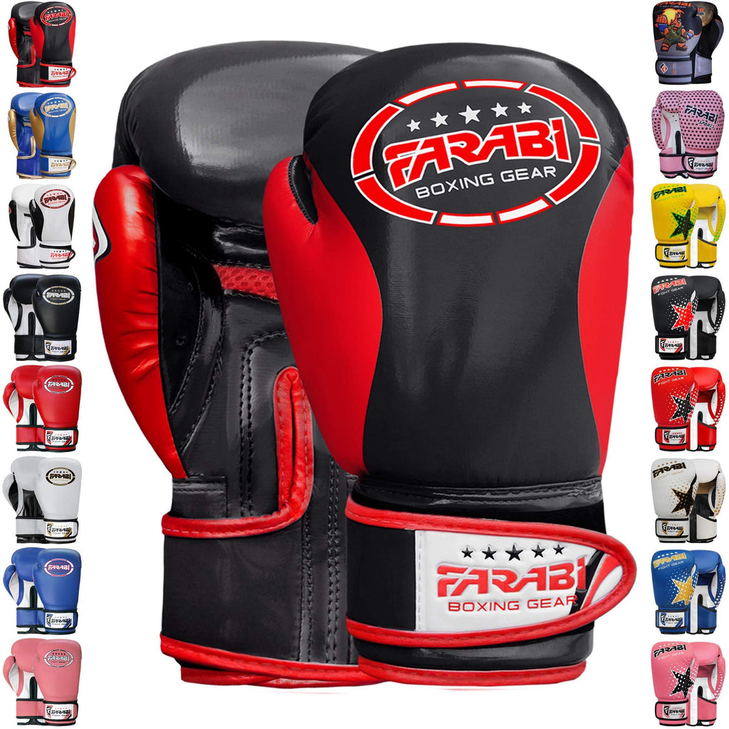 [AUSTRALIA] - Farabi Boxing Gloves Kids Junior Muay Thai Kick Boxing Training MMA Punching Bag 6OZ Black Red 