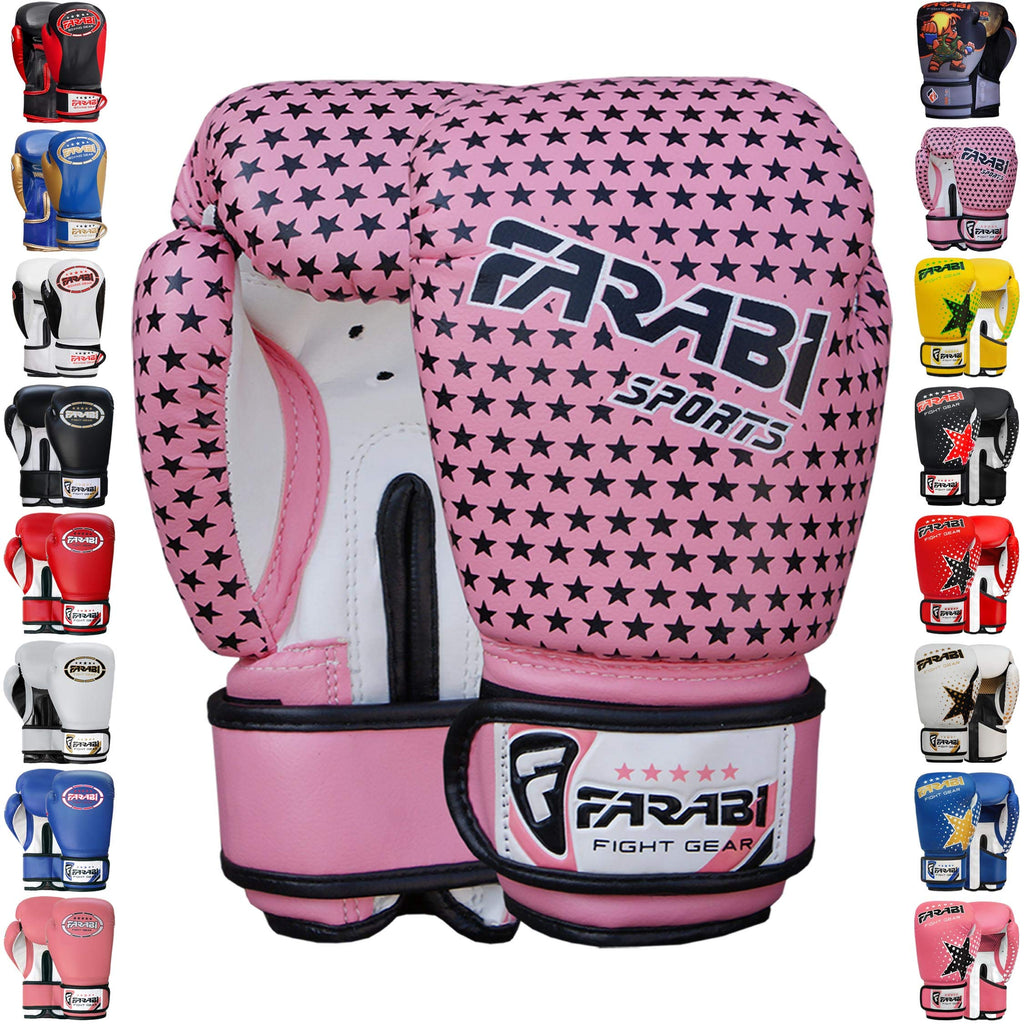 [AUSTRALIA] - Farabi Boxing Gloves Kids Junior Muay Thai Kick Boxing Training MMA Punching Bag 4OZ Star Pink 