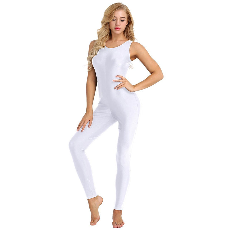 [AUSTRALIA] - Agoky Womens Sleeveless One Piece Tank Unitard Jumpsuit Stretch Spandex Bodysuit Rompers White Large 