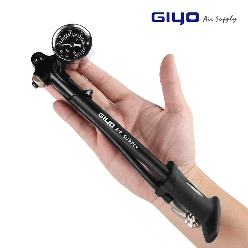 GIYO High Pressure Shock Pump, (300 PSI Max) for Fork & Rear Suspension, Lever Lock on Nozzle No Air Loss black - BeesActive Australia