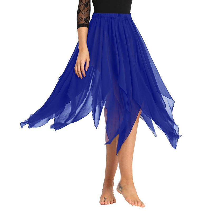 [AUSTRALIA] - ACSUSS Womens Belly Dance Chiffon Skirt Asymmetric Side Split Maxi Skirts Costume Blue 