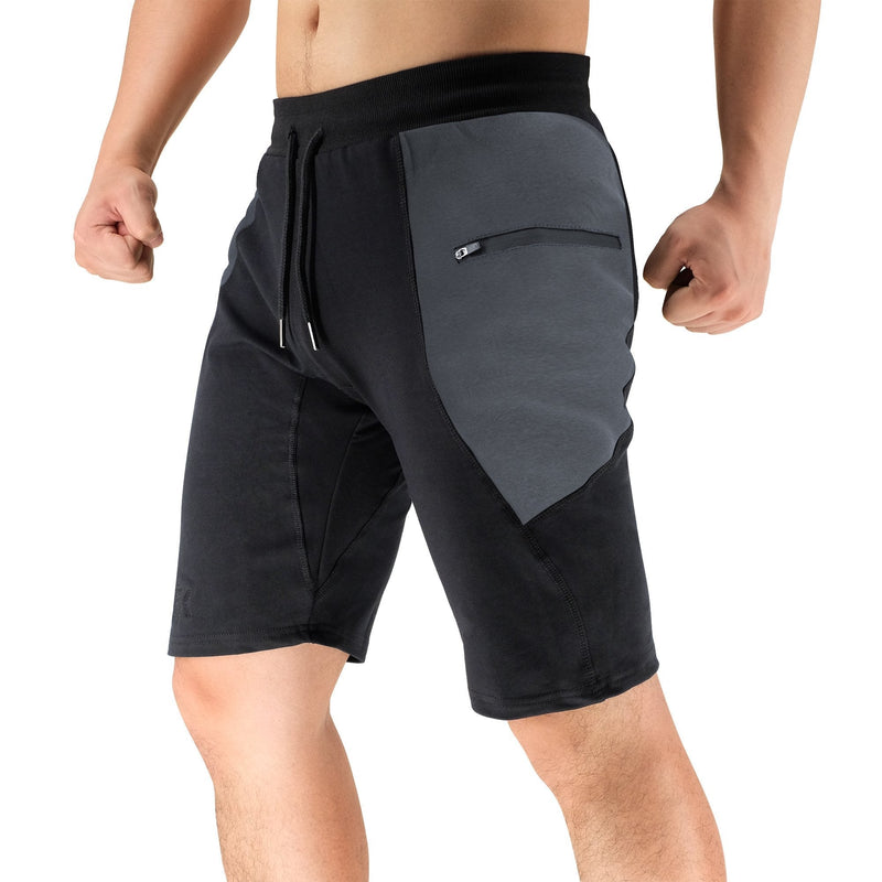 [AUSTRALIA] - BROKIG Men's Sidelock Gym Workout Running Sport Shorts with Zipper Pockets Spliced Grey Medium 