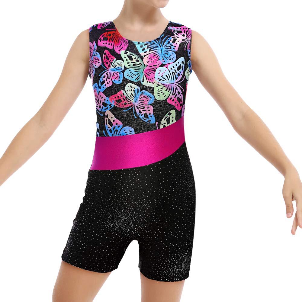 [AUSTRALIA] - Leotards for Girls Gymnastics Kids Children Biketard Sparkles Ribbon Stripe Hot Pink 4-5T B Butterfly 