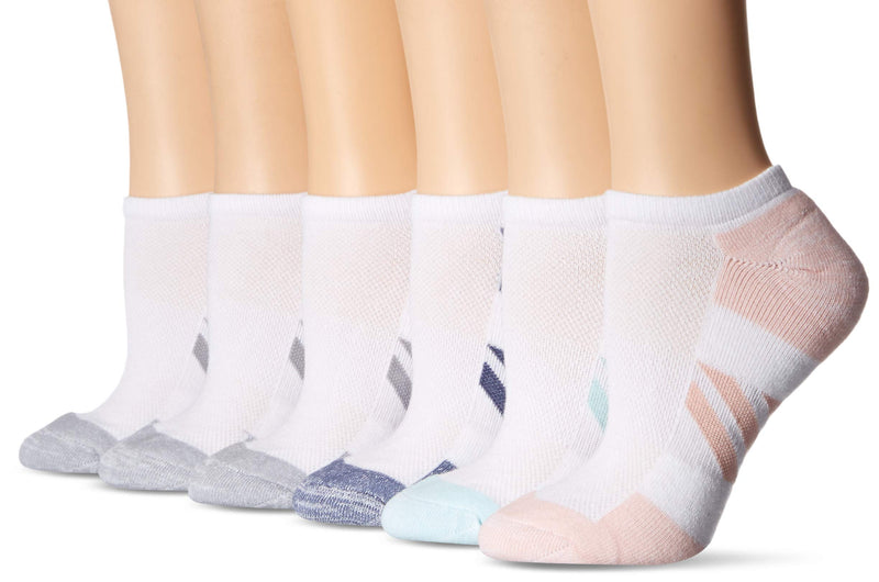 Amazon Essentials Women's Performance Cotton Cushioned Athletic No-Show Socks, Pack of 6 6-9 White, Horizontal Stripe - BeesActive Australia