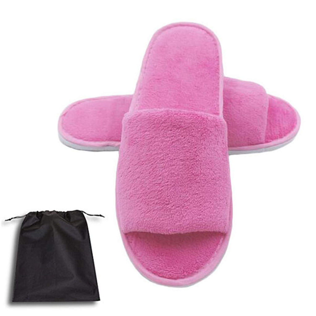Spa Slipper- 5 Pairs of Velvet Open Toe Slippers with Travel Bags- One Size Fit Most Men and Women for Spa, Party Guest, Hotel and Travel, Washable and Non-Disposable Pink - BeesActive Australia