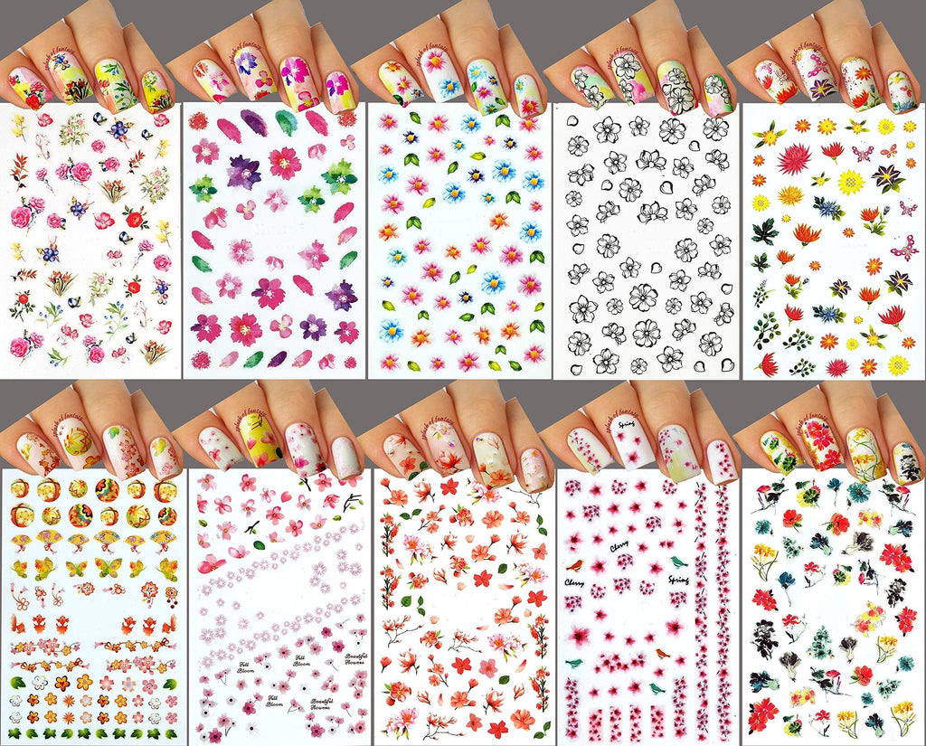 Nail Art 3D Stickers - Flowers, 10-Pack /XM-II/ - BeesActive Australia