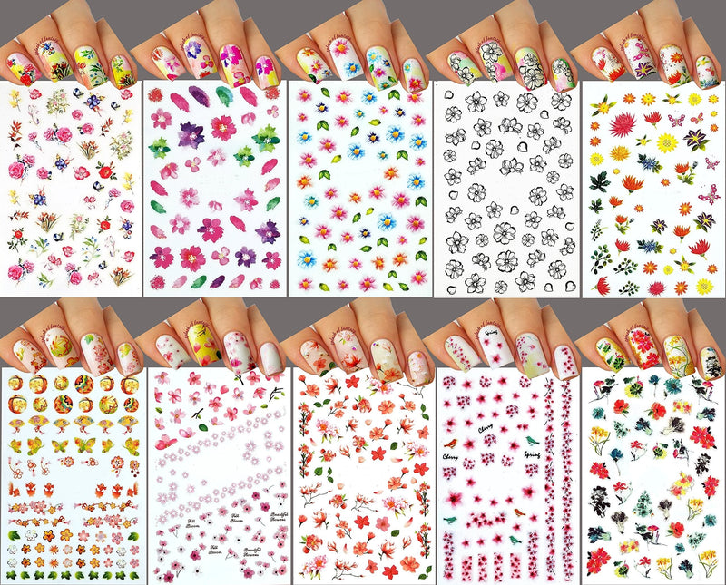 Nail Art 3D Stickers - Flowers, 10-Pack /XM-II/ - BeesActive Australia