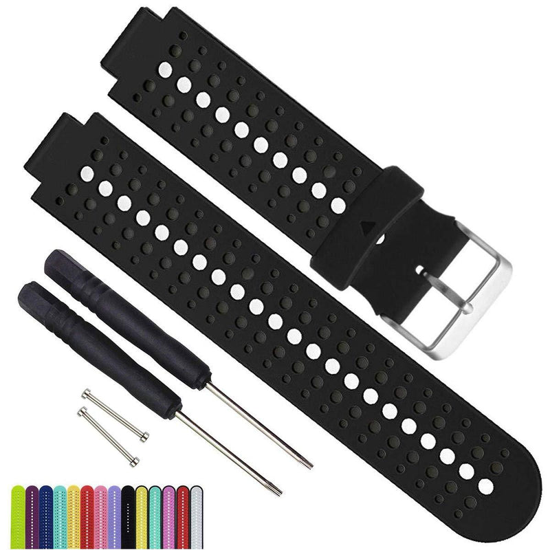 [AUSTRALIA] - MyTime OliBoPo Silicone Waterproof Replacement Watch Bands and Straps with 2PCS Pin Removal Tools + 2PCS Lugs Adapters for Garmin Fouerunner 220 230 235 620 630 735 GPS Running Smart Wrist Watch Black 