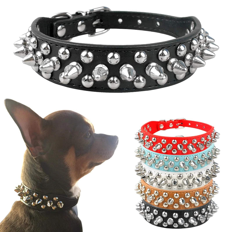 PETCARE Spiked Dog Collar Soft Pu Leather Funny Mushrooms Rivet Spike Studded Puppy Adjustable Outdoor Dog Collars for Small Medium Large Dogs Cats S(10.2"-12.6" / 26cm-32cm) Black - BeesActive Australia