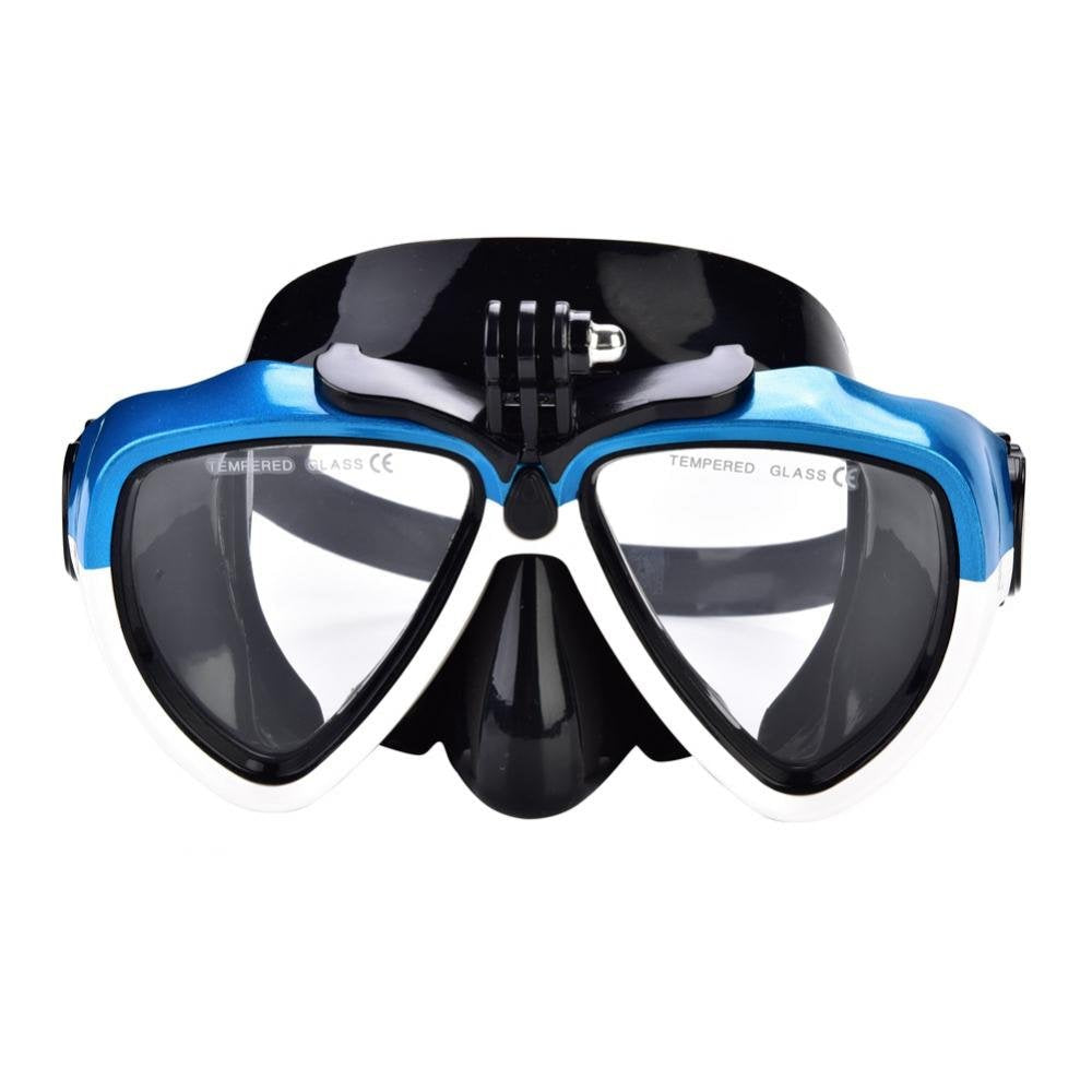 Diving Goggle, 2 Colors Shock Proof Tempered Glass Water Sports Diving Equipment Goggles with Camera Mount White + Blue - BeesActive Australia
