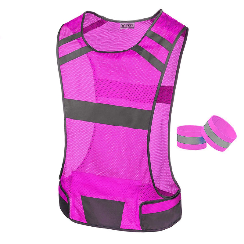 247 Viz Reflective Running Vest Safety Gear - High Visibility Vest for Women & Men, Stay Visible & Safe, Light & Comfy Running & Cycling Vest - Large Pocket, Adjustable Waist & 2 Reflective Bands Pink Small - BeesActive Australia