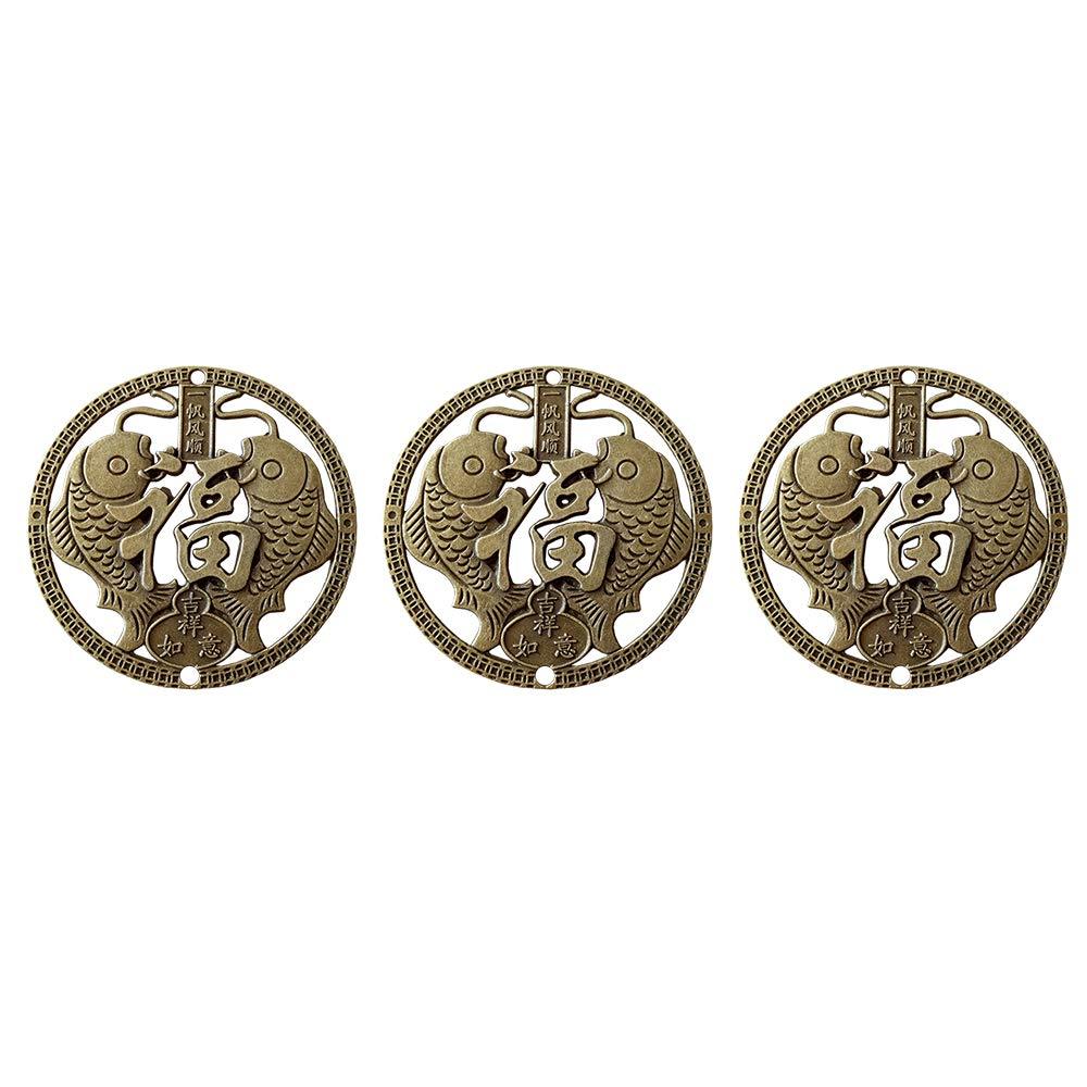 3pcs 2.4" Chinese Fortune Coins - Feng Shui Coins Double Fish W Fu Meaning: Luck -Good Luck,Fortune Success - BeesActive Australia