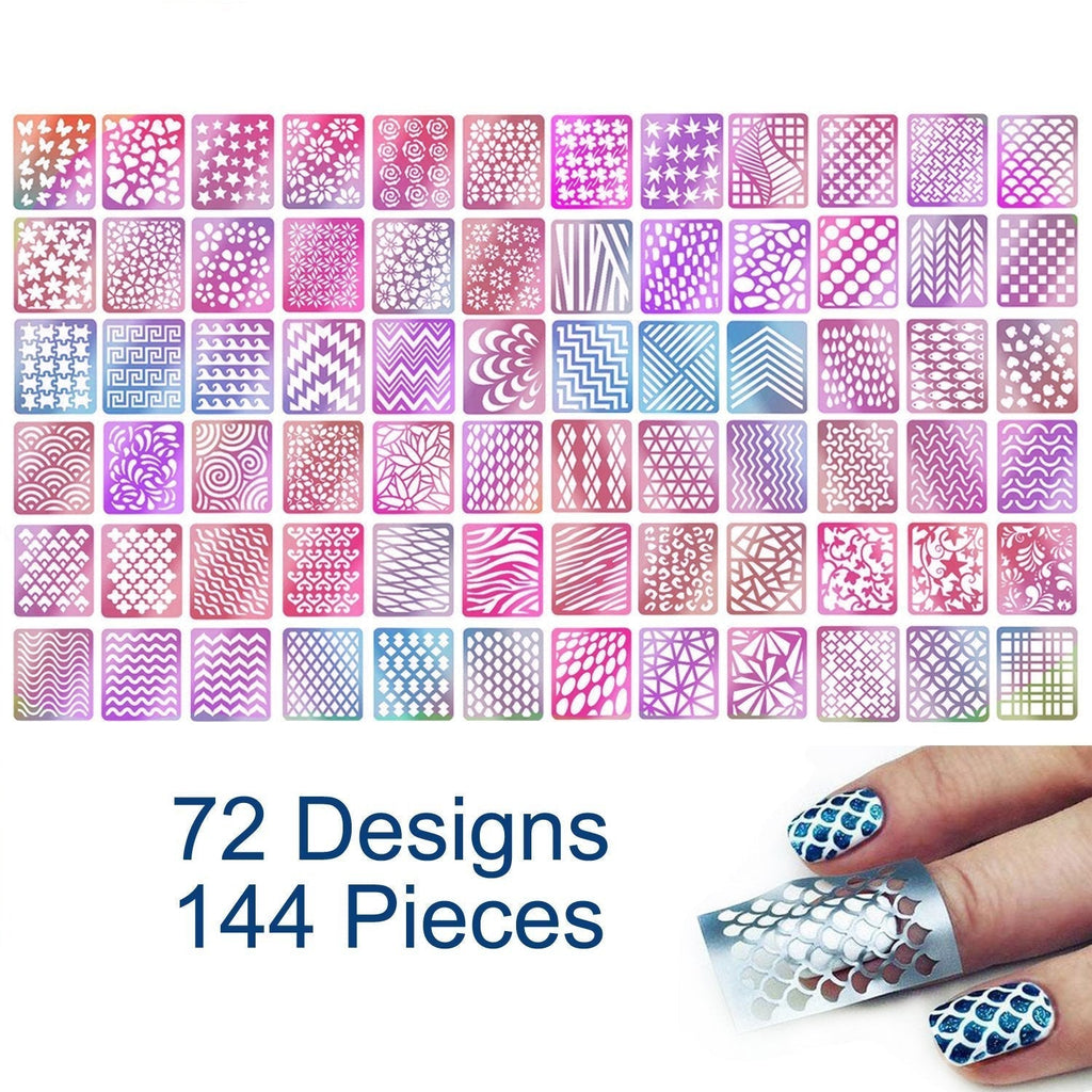 TailaiMei 144 Pieces 72 Designs Nail Vinyls Stencil Sticker Set for Nail Art Decal, 24 Sheets Reusable DIY Hollow Nail Art Supplies 24 Sheets, 72 Designs - BeesActive Australia