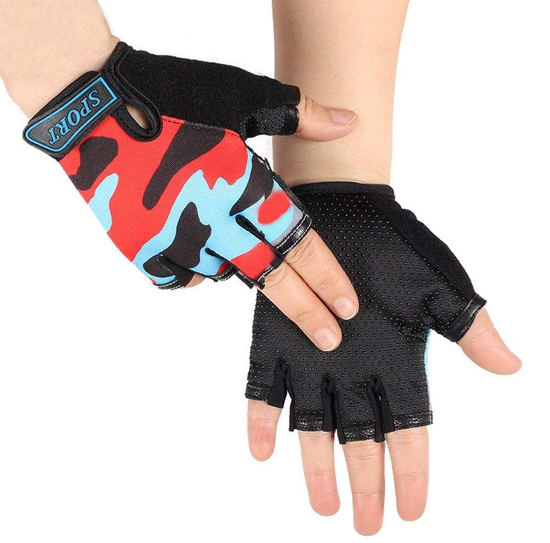 IPENNY Girls Boys Half Finger Cycling Gloves Sport Gym Gloves Racing Mitts Non-Slip Gel Short Finger Breathable Summer Gloves Mountain Road Bike Riding Bicycle Running Gloves Red-Blue for kids age 4-9 - BeesActive Australia