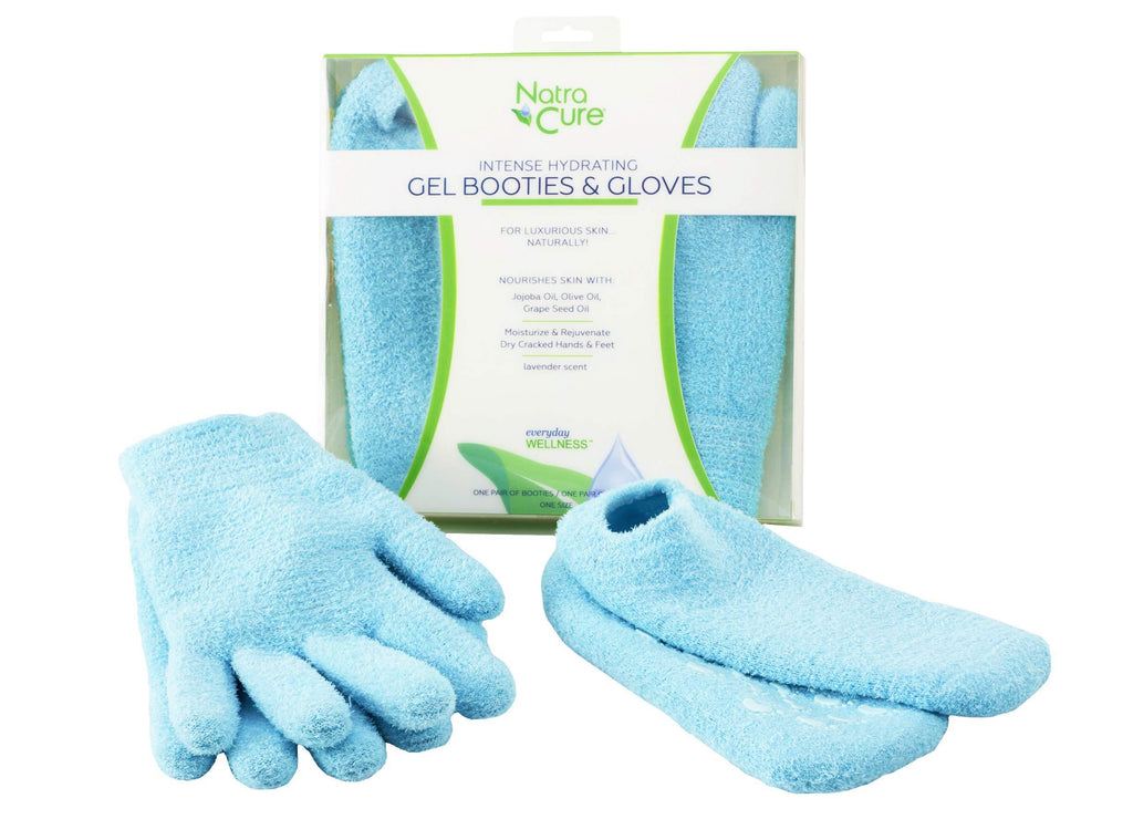 NatraCure Moisturizing Gel Booties and Gloves Set - (For dry skin, dry hands, feet, cracked heels, cuticles, rough skin, dead skin, use with your favorite lotions) - 155/175-AQ/RET - Color: Aqua - BeesActive Australia