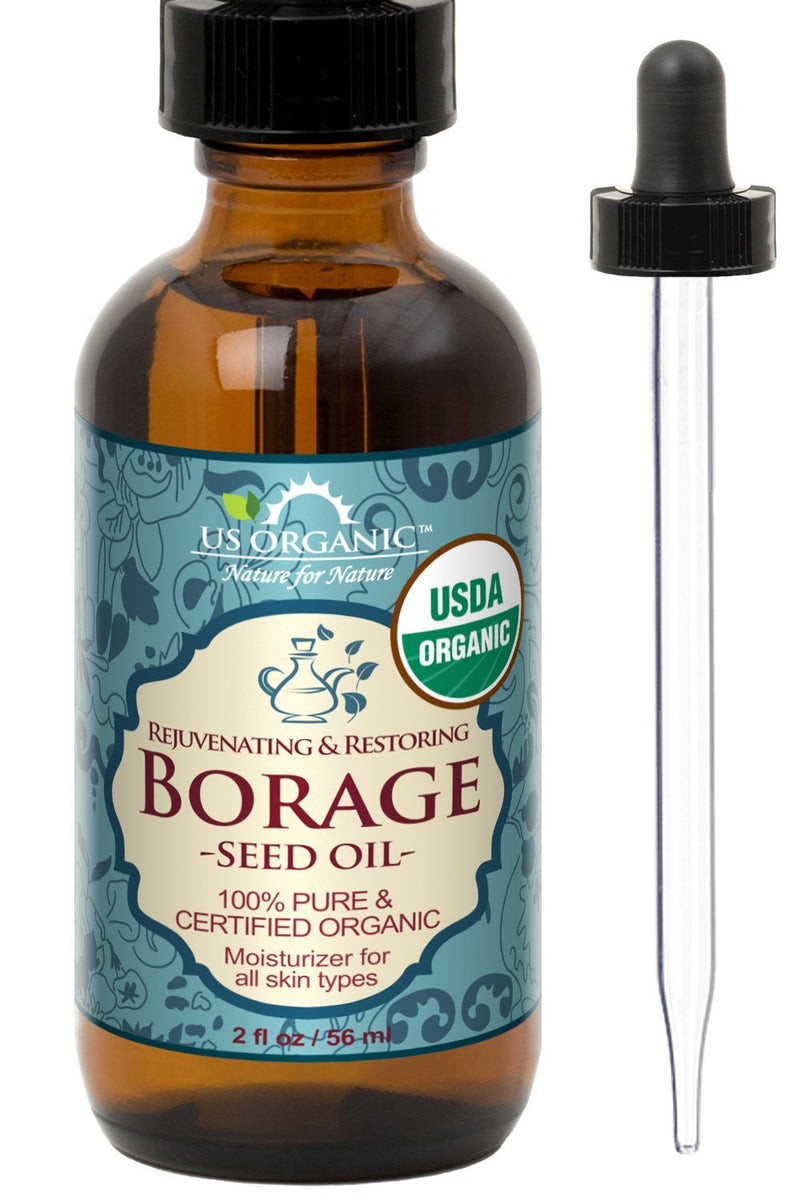 US Organic Borage seed Oil (18% GLA), USDA Certified Organic, 100% Pure & Natural, Cold Pressed, aka Starflower oil, in Amber Glass Bottle w/Glass Eye dropper for Easy Application (2 oz (56 ml)) 2 Fl Oz (Pack of 1) - BeesActive Australia