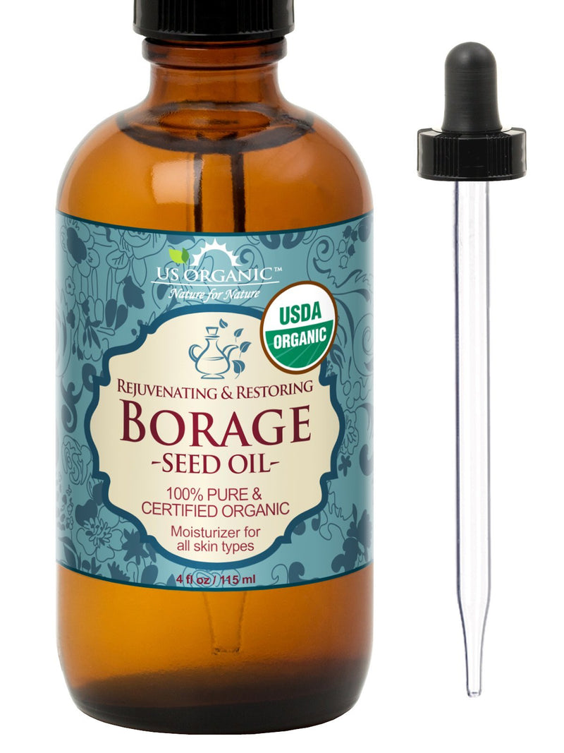 US Organic Borage seed Oil (18% GLA), USDA Certified Organic, 100% Pure & Natural, Cold Pressed, aka Starflower oil, in Amber Glass Bottle w/Glass Eye dropper for Easy Application (4 oz (115 ml)) 4 Fl Oz (Pack of 1) - BeesActive Australia