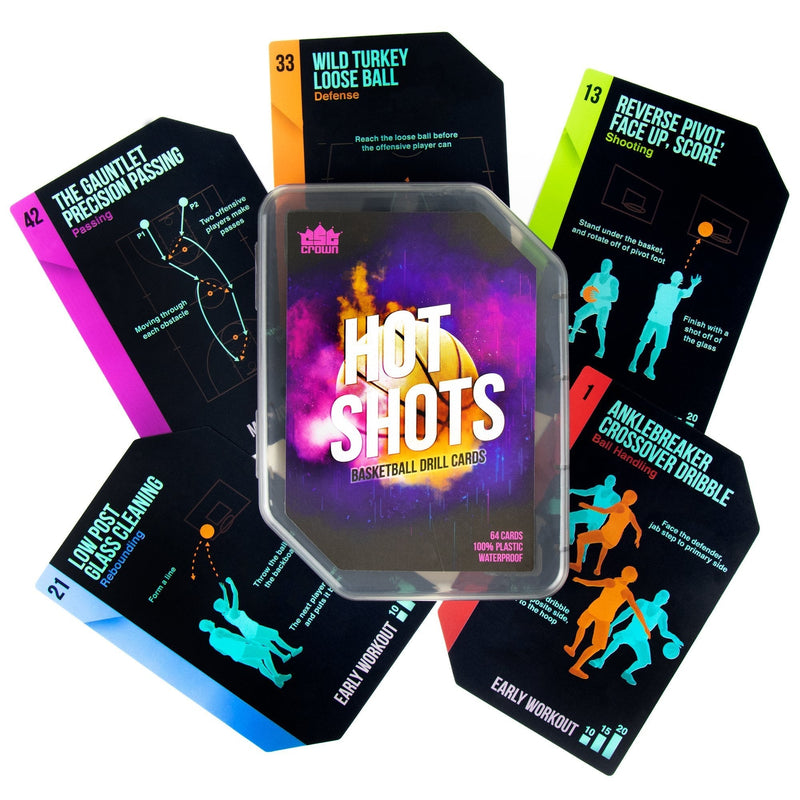 Hot Shots Basketball Drill Cards | 64 Waterproof Plastic Cards | Includes 45 Guided Drills, 9 Archetype Workouts, 5 Games, & 5 Info Cards | Great for Skills Training & Coaching in Youth & Adult Sports - BeesActive Australia